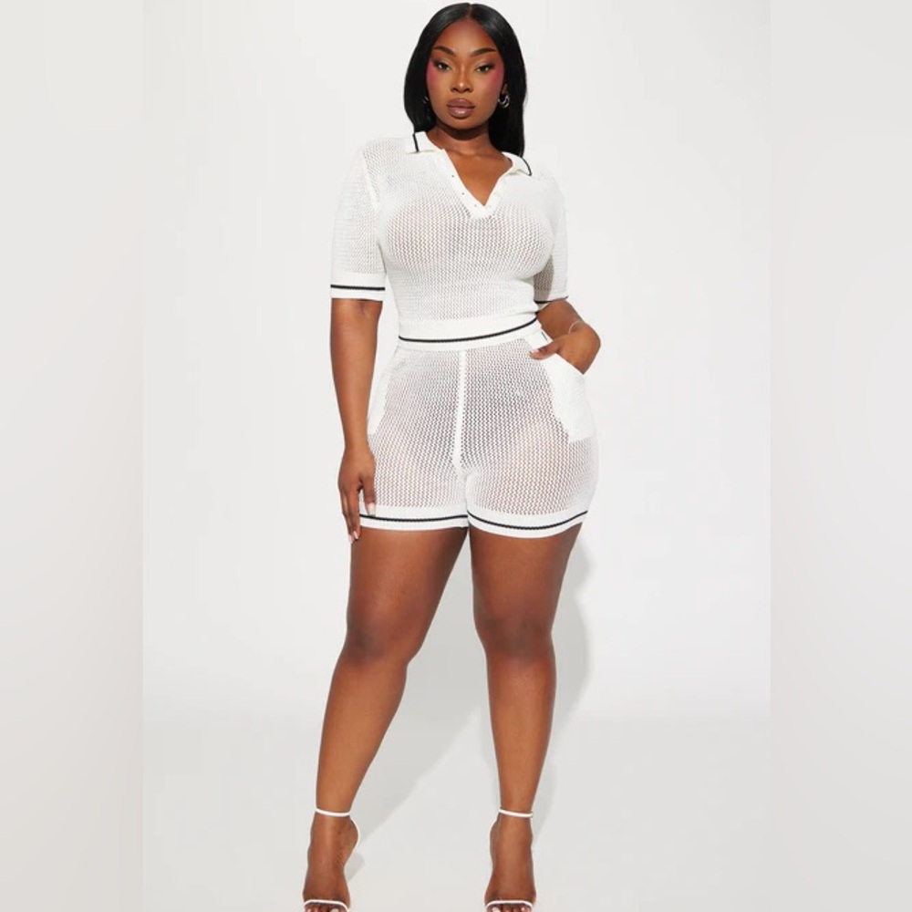 Fashion Nova White Knit Short Set